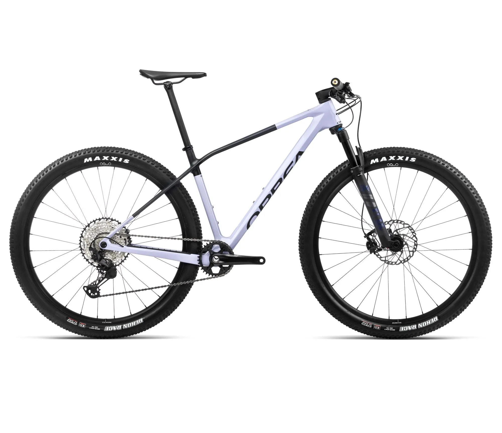 2024 Orbea ALMA M ELITE XC Mountain Bike - Large, Digital Lavender (Gloss)- Carbon Raw (Matte)