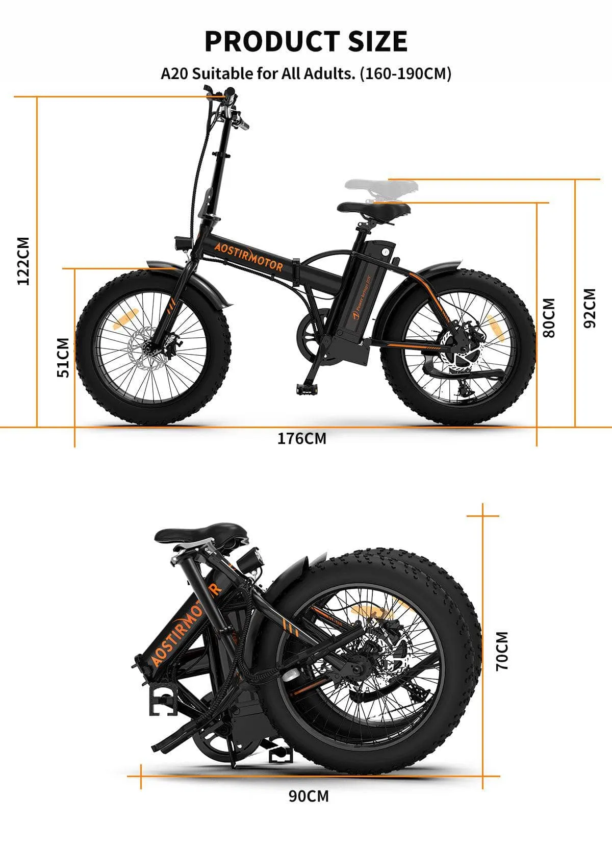 Aostirmotor Fat Tire Folding Electric Bike A20 [36v 500w]