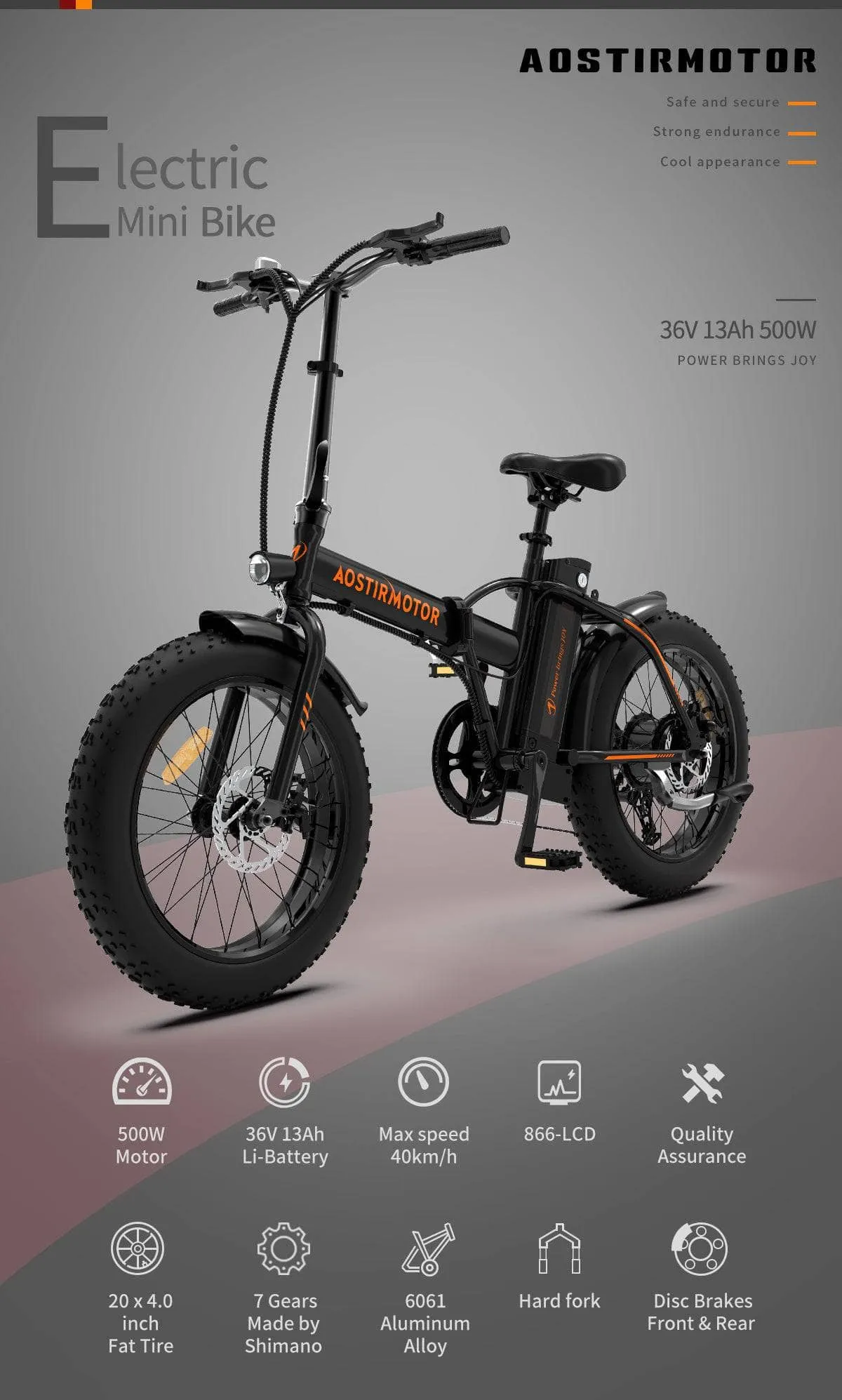 Aostirmotor Fat Tire Folding Electric Bike A20 [36v 500w]