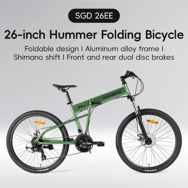ROCKBROS 26'' Folding Mountain Bike 8 speed Dual C-Brake Aluminum Frame Adjustable City Bicycle 11-32T