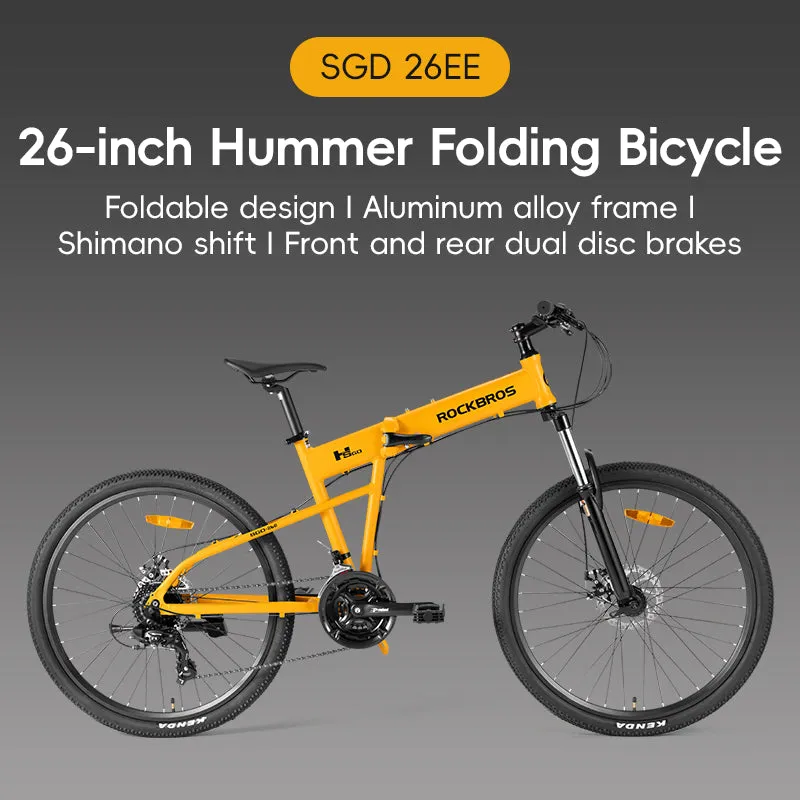 ROCKBROS 26'' Folding Mountain Bike 8 speed Dual C-Brake Aluminum Frame Adjustable City Bicycle 11-32T