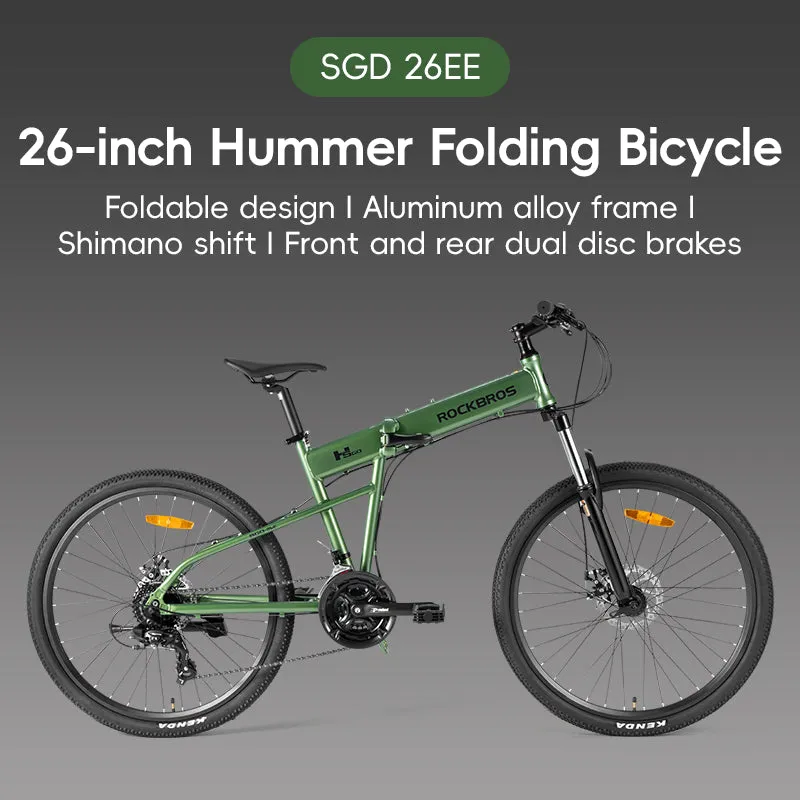 ROCKBROS 26'' Folding Mountain Bike 8 speed Dual C-Brake Aluminum Frame Adjustable City Bicycle 11-32T
