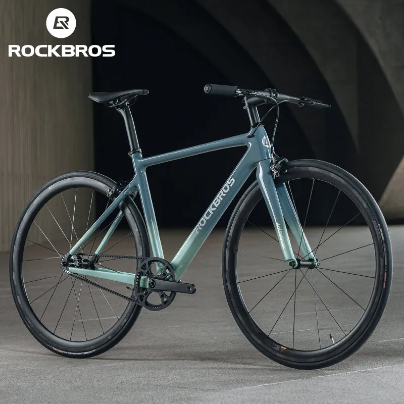 ROCKBROS T700 Carbon Fiber Aerodynamic Flat Road Bike  V-brake Leisure City Bike Green Black