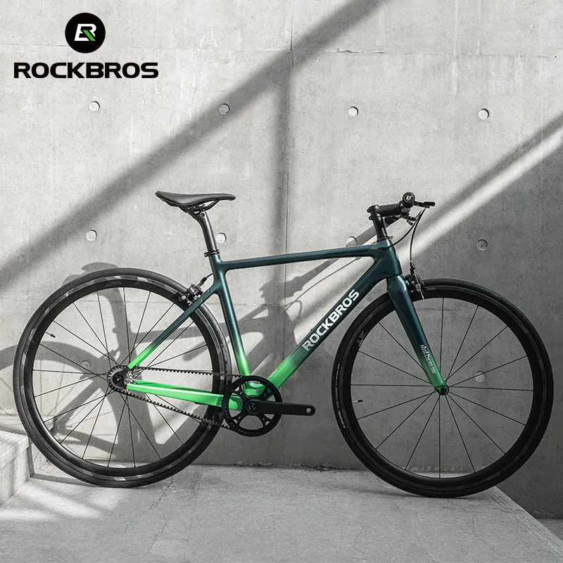 ROCKBROS T700 Carbon Fiber Aerodynamic Flat Road Bike  V-brake Leisure City Bike Green Black