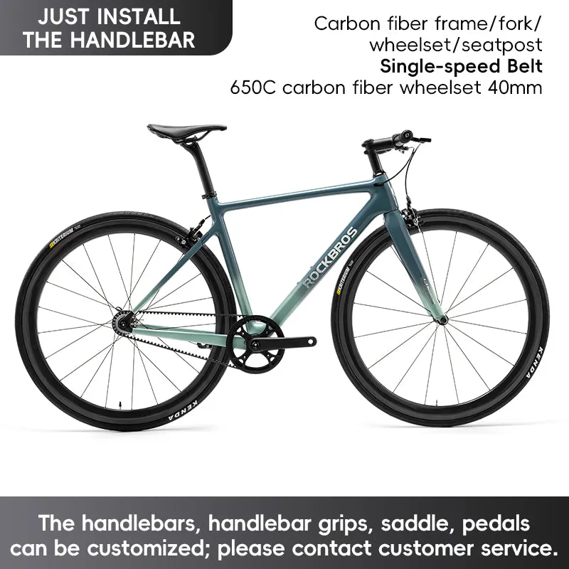 ROCKBROS T700 Carbon Fiber Aerodynamic Flat Road Bike  V-brake Leisure City Bike Green Black