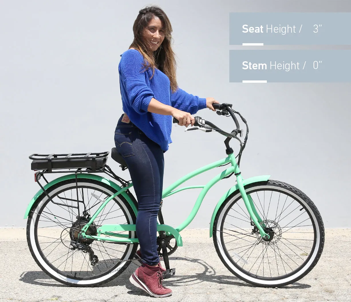 sixthreezero Around the Block Women's 26" 500W 7 Speed Electric Beach Cruiser Bicycle