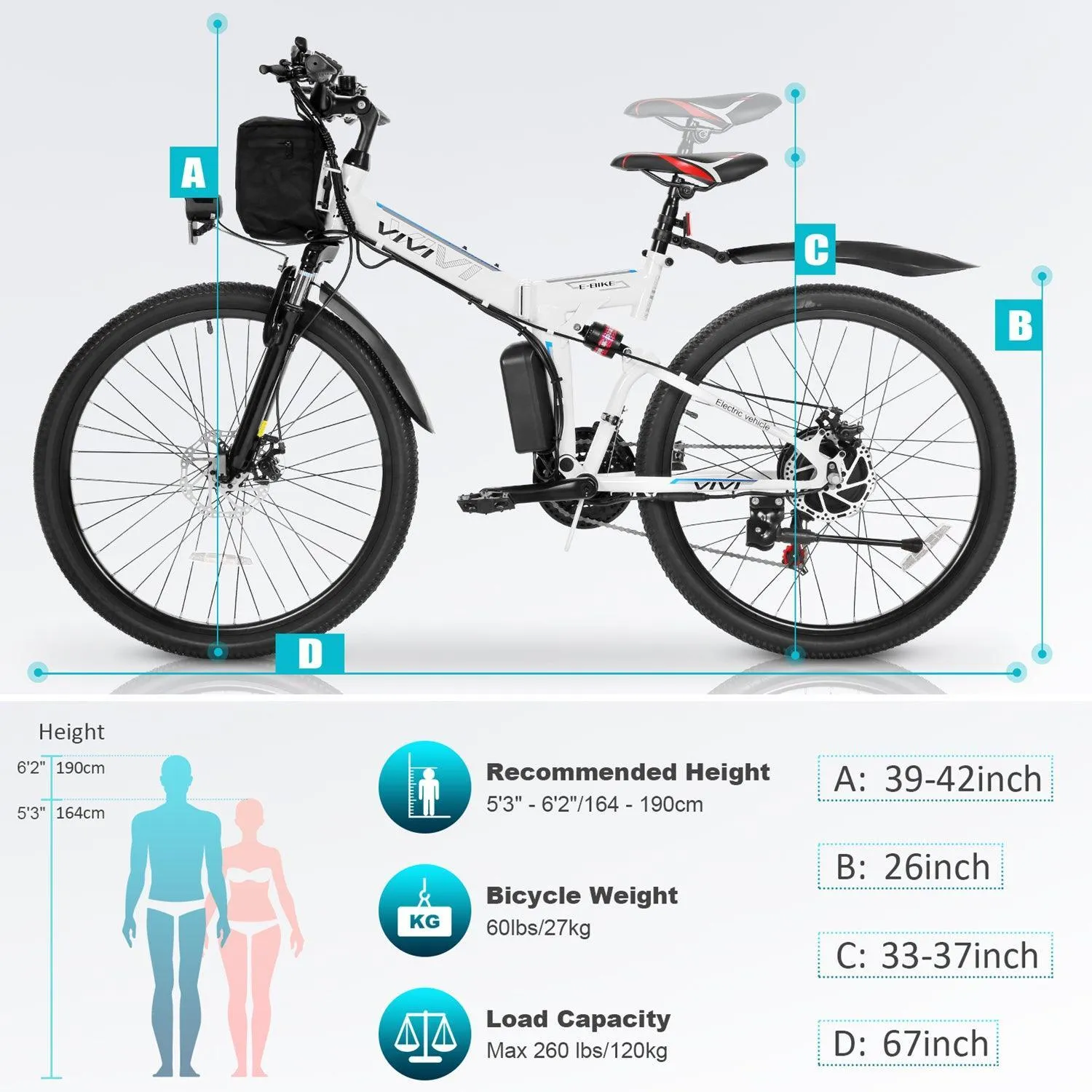 VIVI M026TGBUL Electric Bike Softail Folding Electric Mountain Bike UL2849 Certified